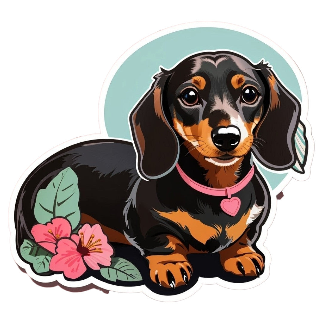 Set 12 bucati, Sticker decorativ, Dachshud cu medalion, Rezistent la apa, NO4388, 6 cm, Multicolor