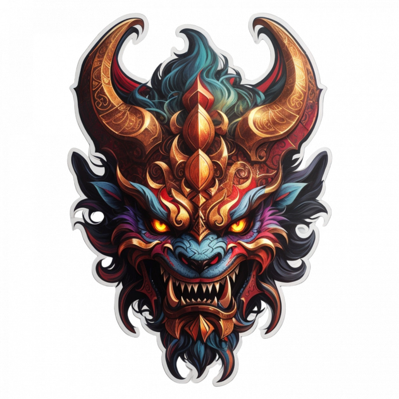 Set 12 bucati, Sticker decorativ, Demonul Buer cu colti, Rezistent la apa, NO2638, 6 cm, Multicolor