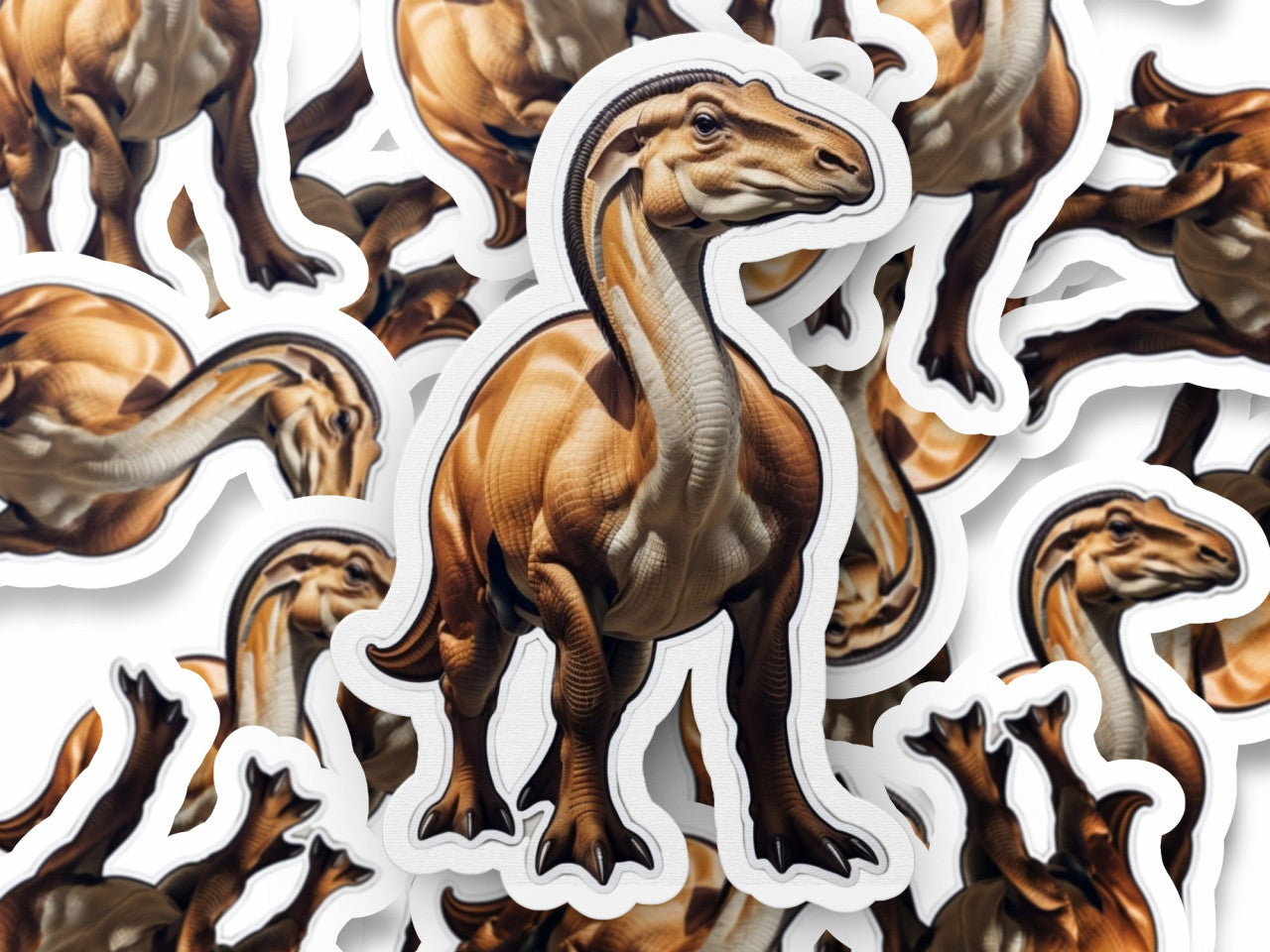 Set 12 bucati, Sticker decorativ, Dinozaur Parasaurolophus, Rezistent la apa, NO3781, 6 cm, Multicolor