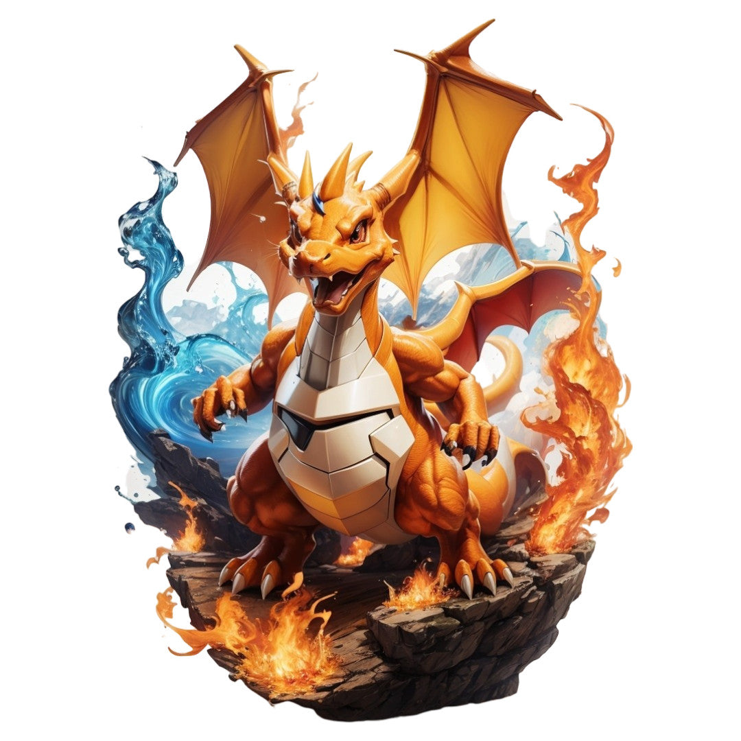 Set 12 bucati, Sticker decorativ, Dragon pokemon in foc si apa, Rezistent la apa, NO4366, 6 cm, Multicolor