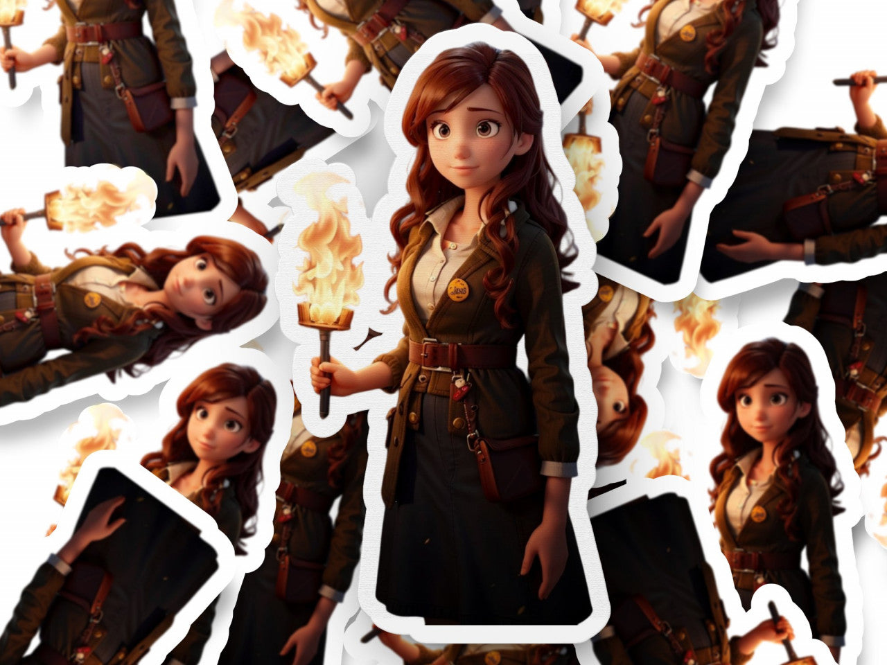 Set 12 bucati, Sticker decorativ, Fetita care aduce focul, Rezistent la apa, NO3771, 6 cm, Multicolor