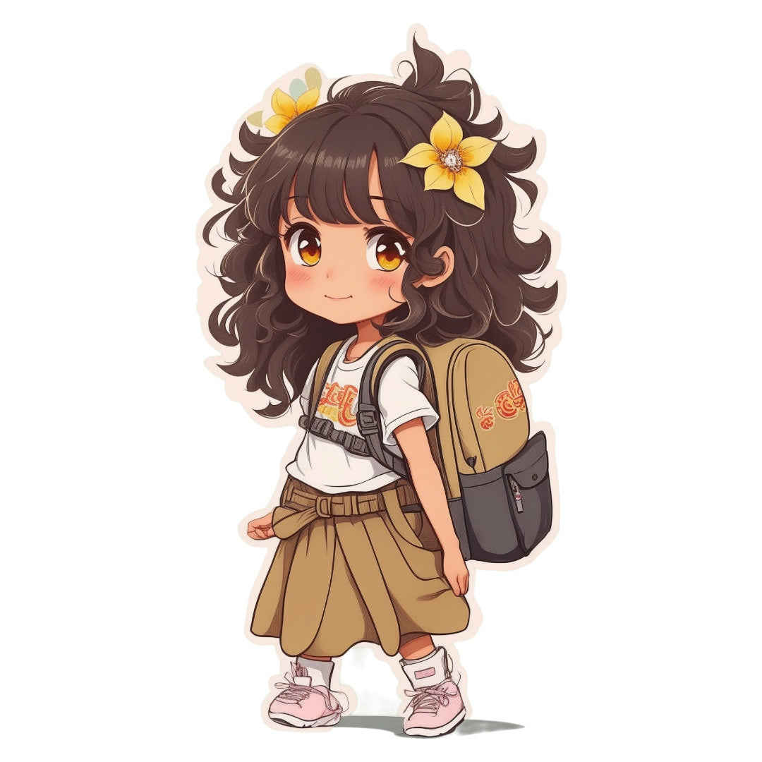 Set 12 bucati, Sticker decorativ, Fetita cu ghiozdan, Rezistent la apa, NO3890, 6 cm, Multicolor