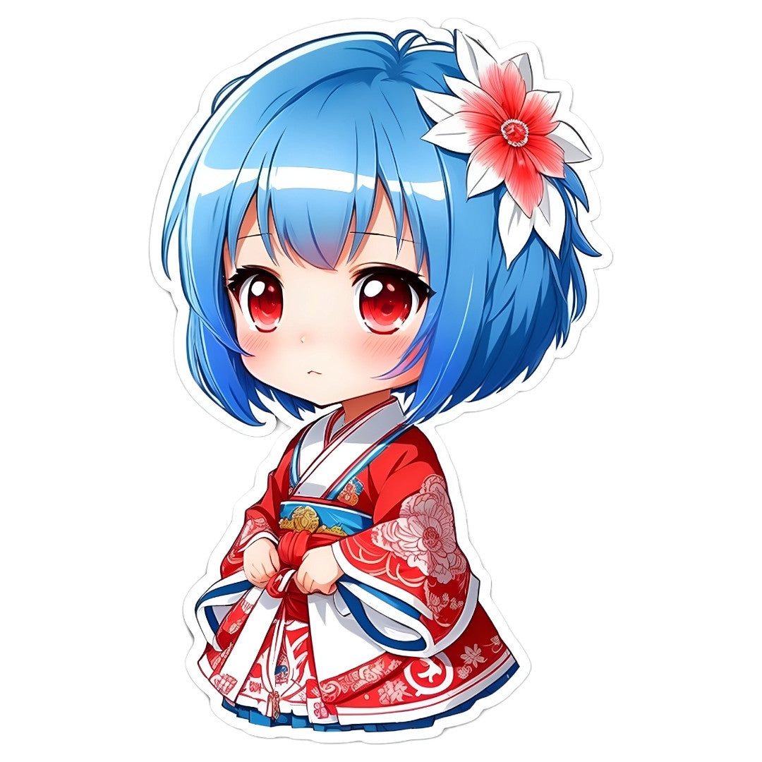 Set 12 bucati, Sticker decorativ, Fetita din Japonia, Rezistent la apa, NO3964, 6 cm, Multicolor