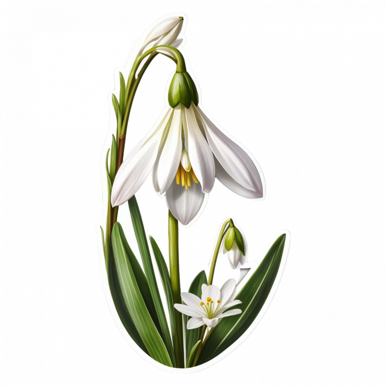 Set 12 bucati, Sticker decorativ, Fir de ghiocel, Rezistent la apa, NO3597, 6 cm, Multicolor