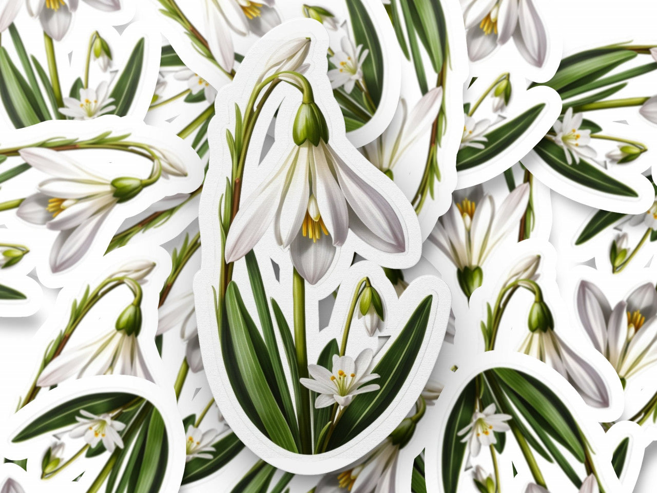 Set 12 bucati, Sticker decorativ, Fir de ghiocel, Rezistent la apa, NO3597, 6 cm, Multicolor