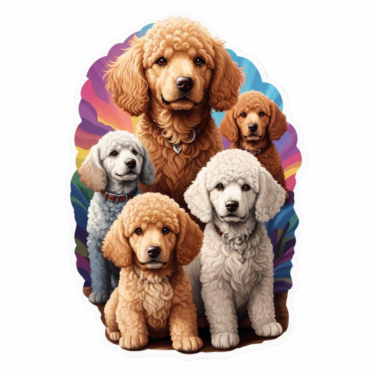 Set 12 bucati, Sticker decorativ, Grup de caini poodle, Rezistent la apa, NO3443, 6 cm, Multicolor