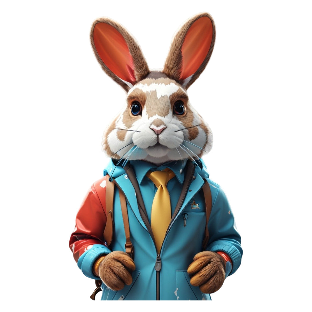 Set 12 bucati, Sticker decorativ, Iepure cu sacou, Rezistent la apa, NO4589, 6 cm, Multicolor