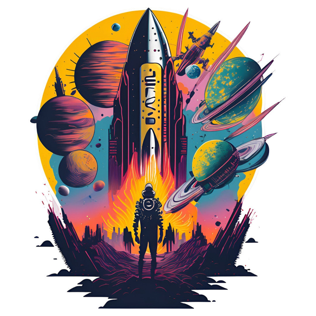 Set 12 bucati, Sticker decorativ, Nava spatiala, Rezistent la apa, NO3819, 6 cm, Multicolor