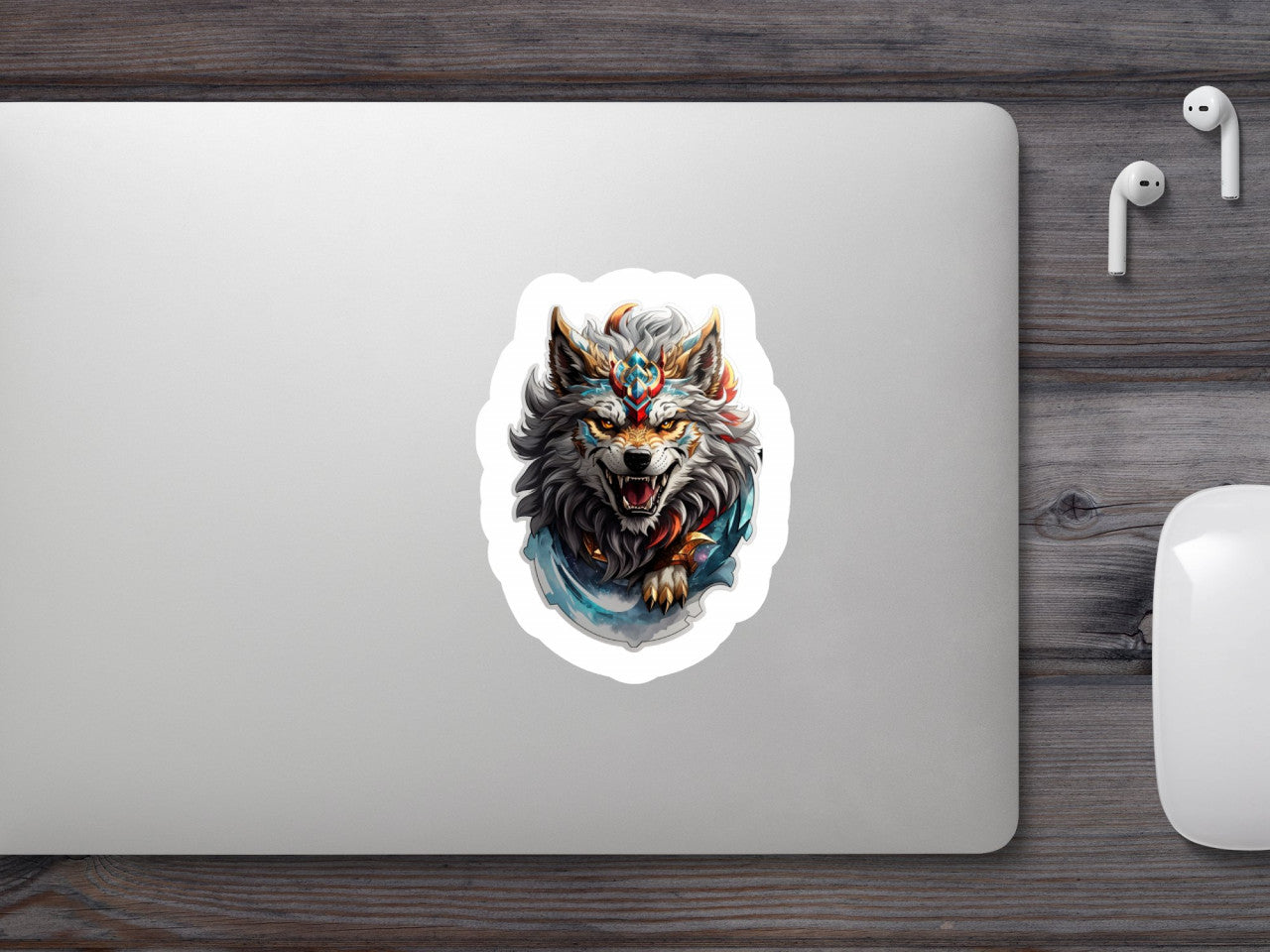 Set 12 bucati, Sticker decorativ, Personaj mitologic Fenrir, Rezistent la apa, NO2893, 6 cm, Multicolor