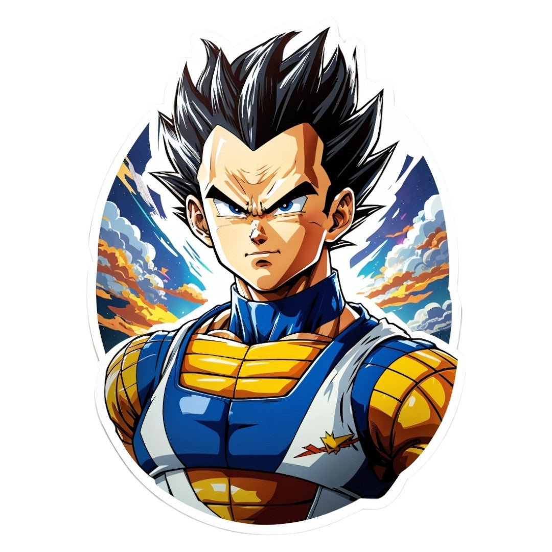 Set 12 bucati, Sticker decorativ, Personaj Vegeta Dragon Ball in costum, Rezistent la apa, NO4555, 6 cm, Multicolor