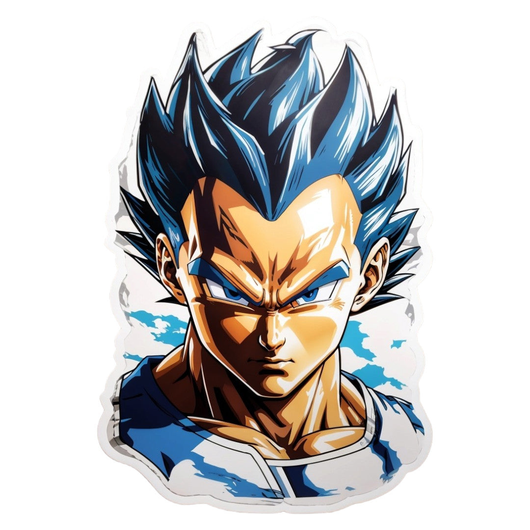 Set 12 bucati, Sticker decorativ, Personaj Vegeta Dragon Ball incruntat, Rezistent la apa, NO4557, 6 cm, Multicolor