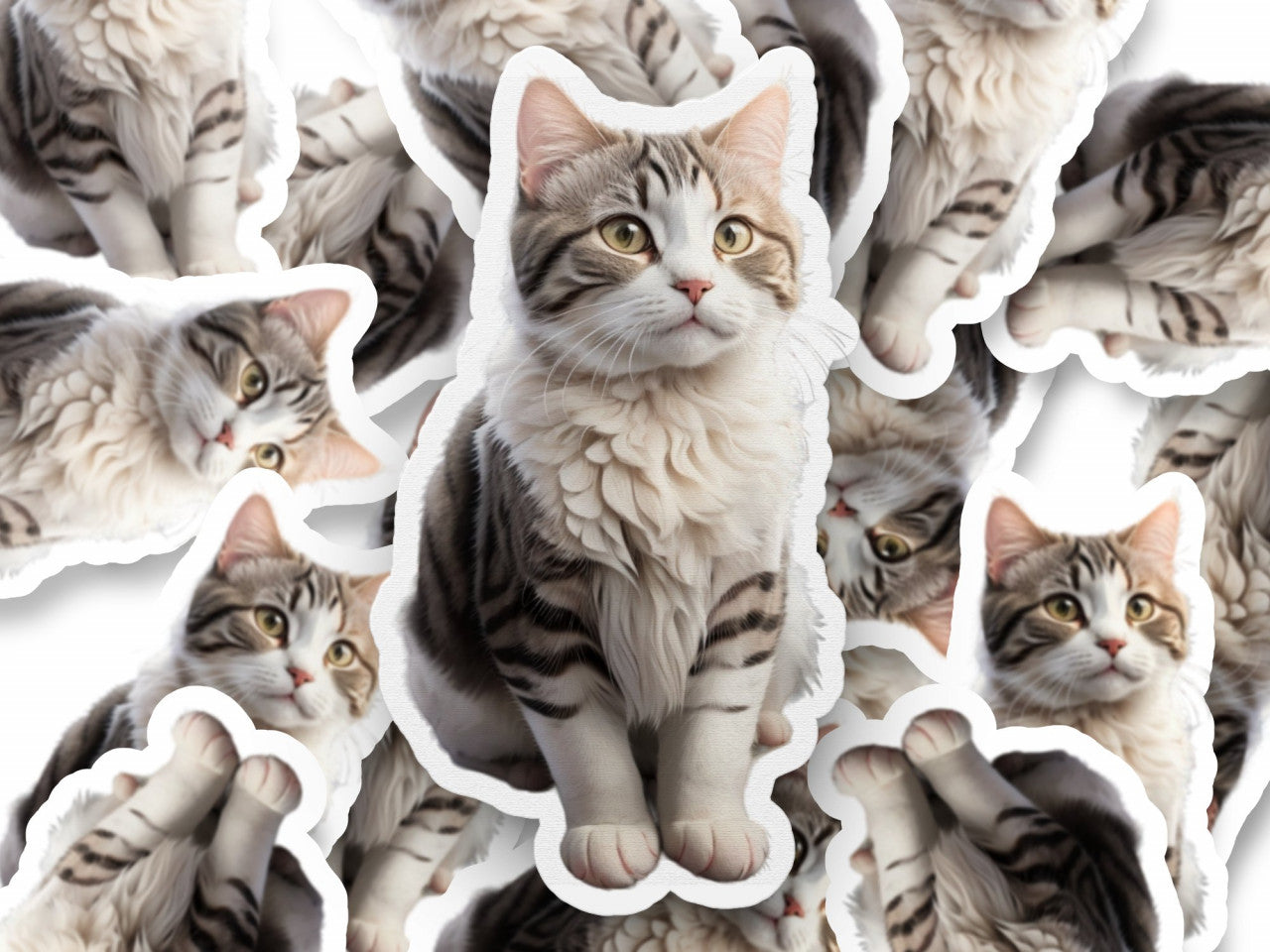 Set 12 bucati, Sticker decorativ, Pisica American wirehair, Rezistent la apa, NO2547, 6 cm, Multicolor