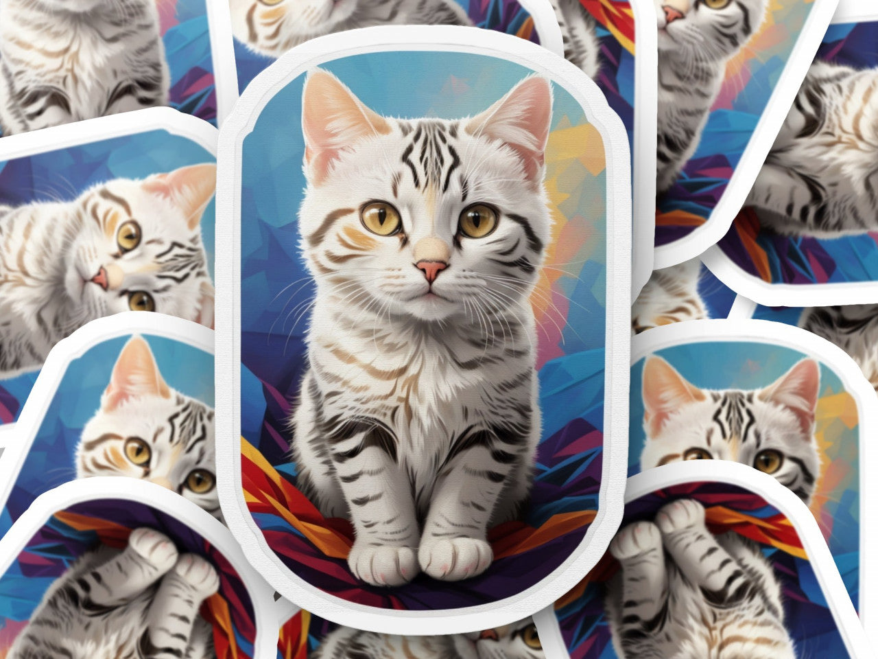 Set 12 bucati, Sticker decorativ, Pisica Americana cu par scurt, Rezistent la apa, NO2551, 6 cm, Multicolor