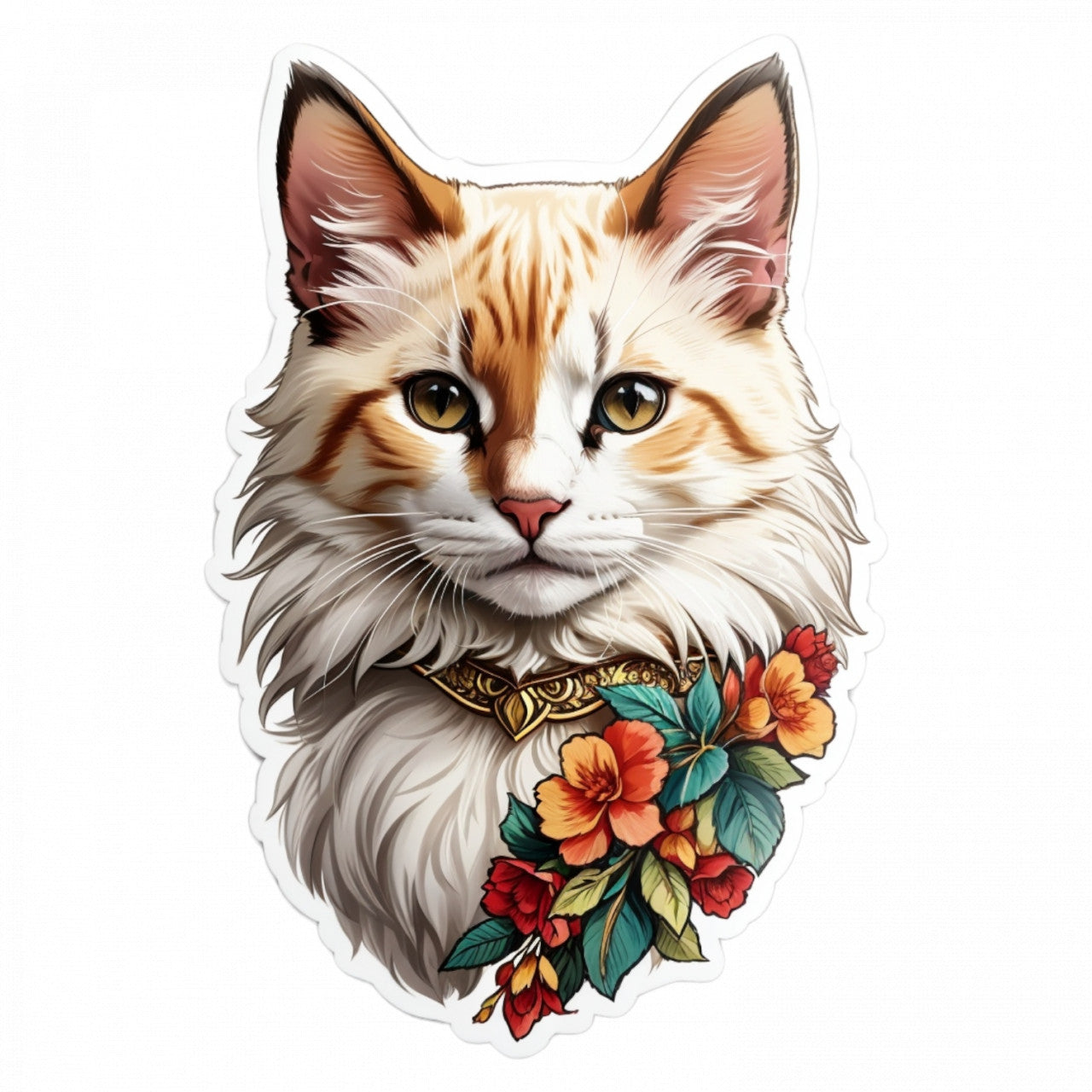 Set 12 bucati, Sticker decorativ, Pisica balineza cu medalion, Rezistent la apa, NO2439, 6 cm, Multicolor