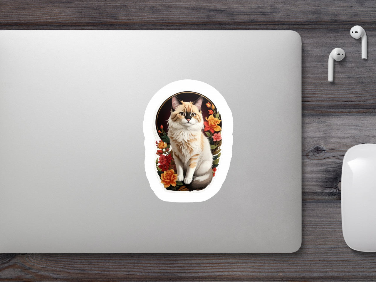 Set 12 bucati, Sticker decorativ, Pisica balineza, Rezistent la apa, NO2438, 6 cm, Multicolor