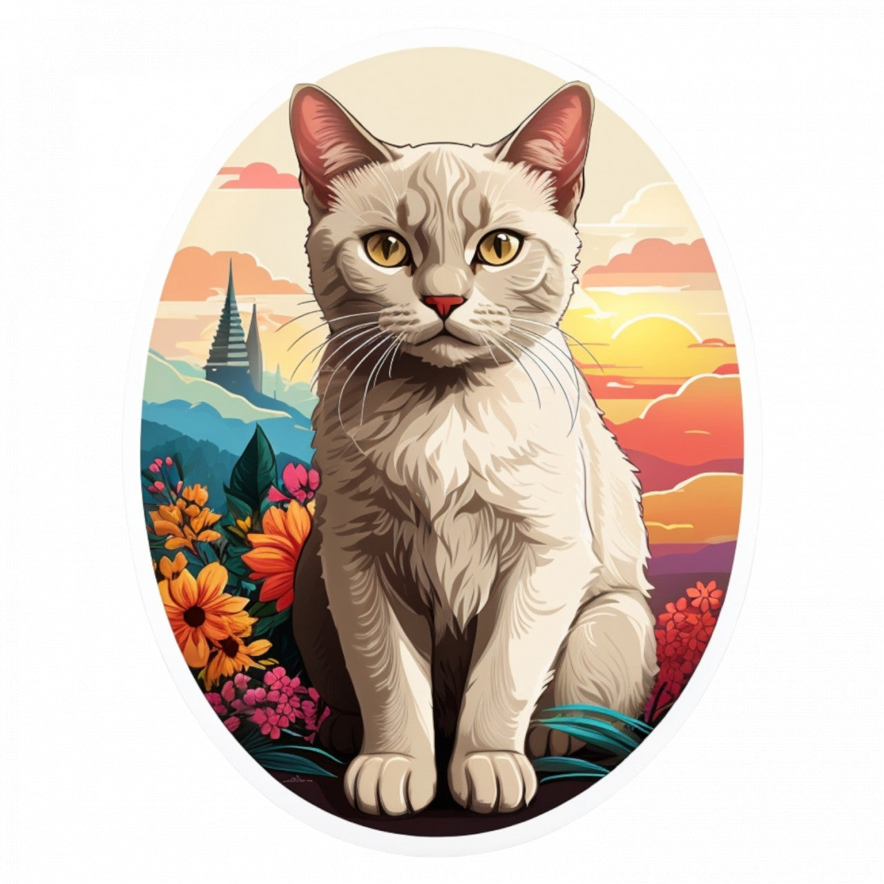 Set 12 bucati, Sticker decorativ, Pisica Burmeza, Rezistent la apa, NO2883, 6 cm, Multicolor