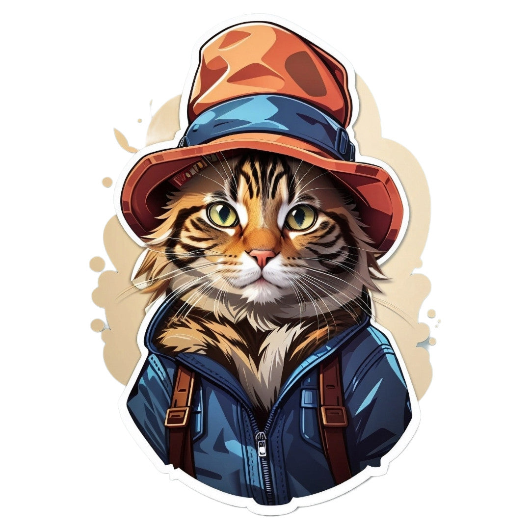 Set 12 bucati, Sticker decorativ, Pisica cu joben, Rezistent la apa, NO3983, 6 cm, Multicolor