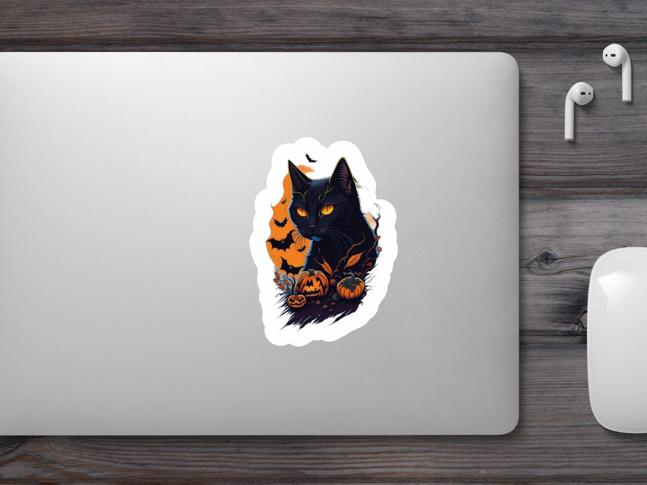 Set 12 bucati, Sticker decorativ, Pisica cu ochi luminosi de halloween, Rezistent la apa, NO4620, 6 cm, Multicolor