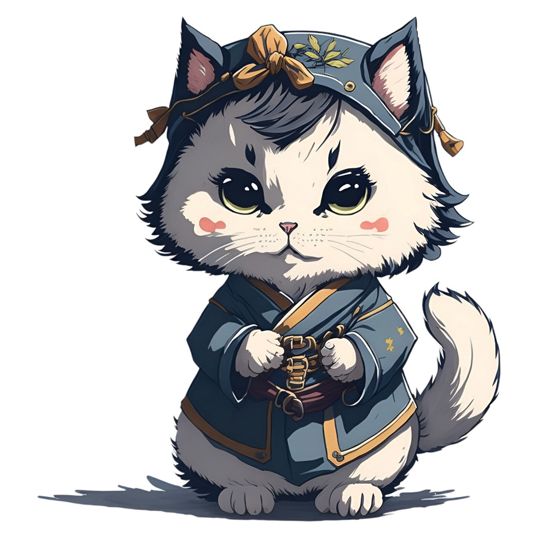 Set 12 bucati, Sticker decorativ, Pisica imbracata in chimino, Rezistent la apa, NO3803, 6 cm, Multicolor