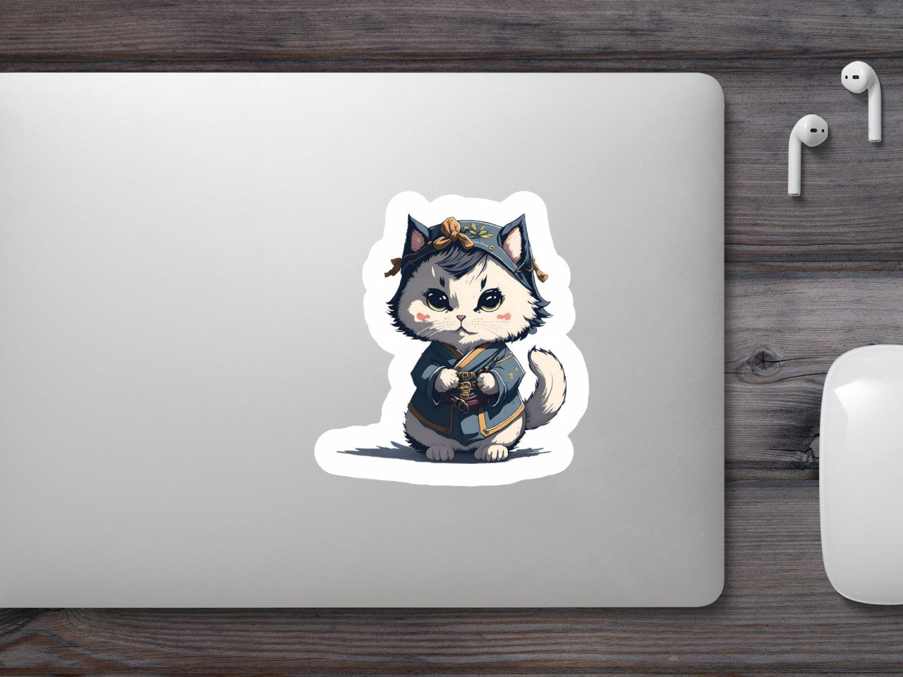 Set 12 bucati, Sticker decorativ, Pisica imbracata in chimino, Rezistent la apa, NO3803, 6 cm, Multicolor