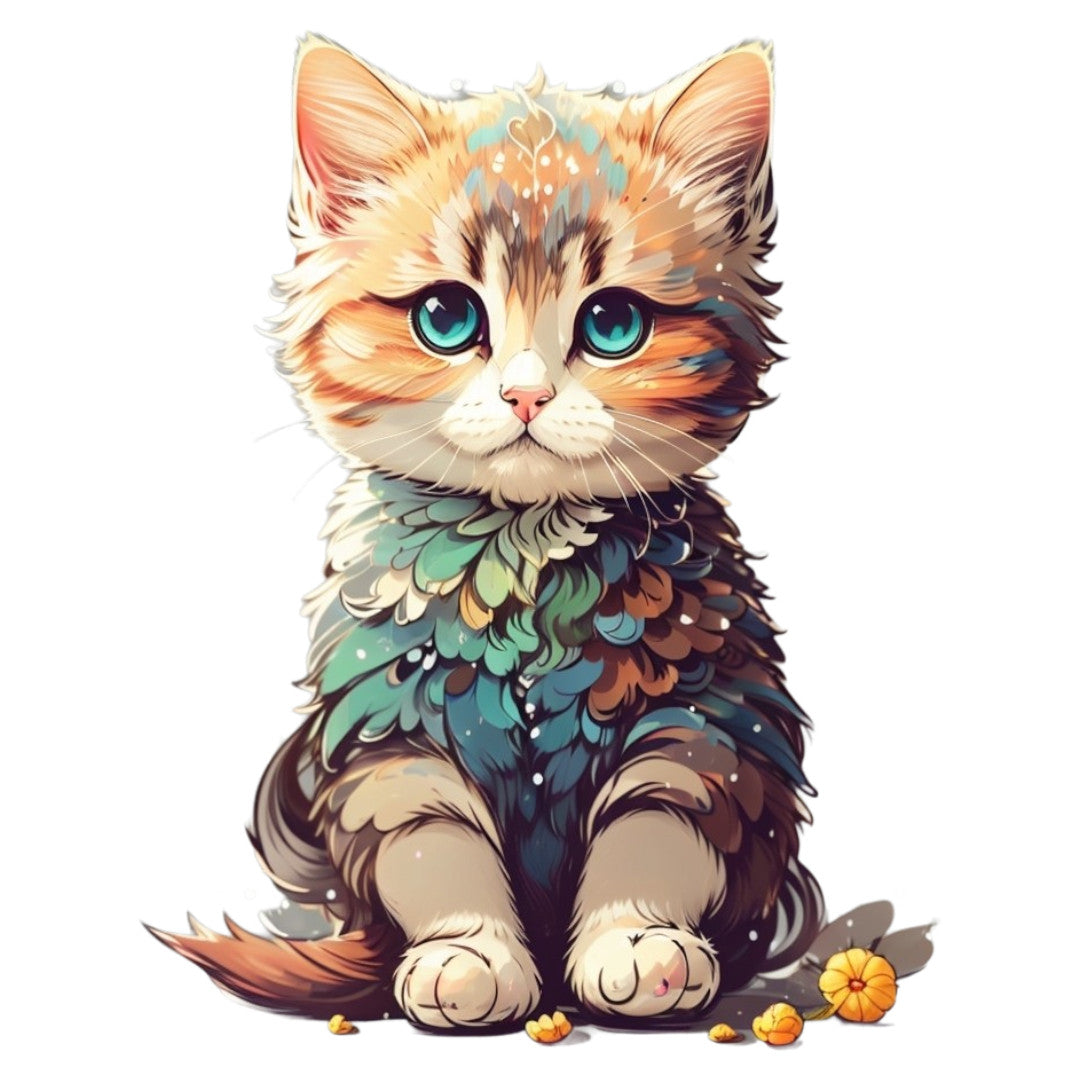 Set 12 bucati, Sticker decorativ, Pisica imbracata , Rezistent la apa, NO4573, 6 cm, Multicolor