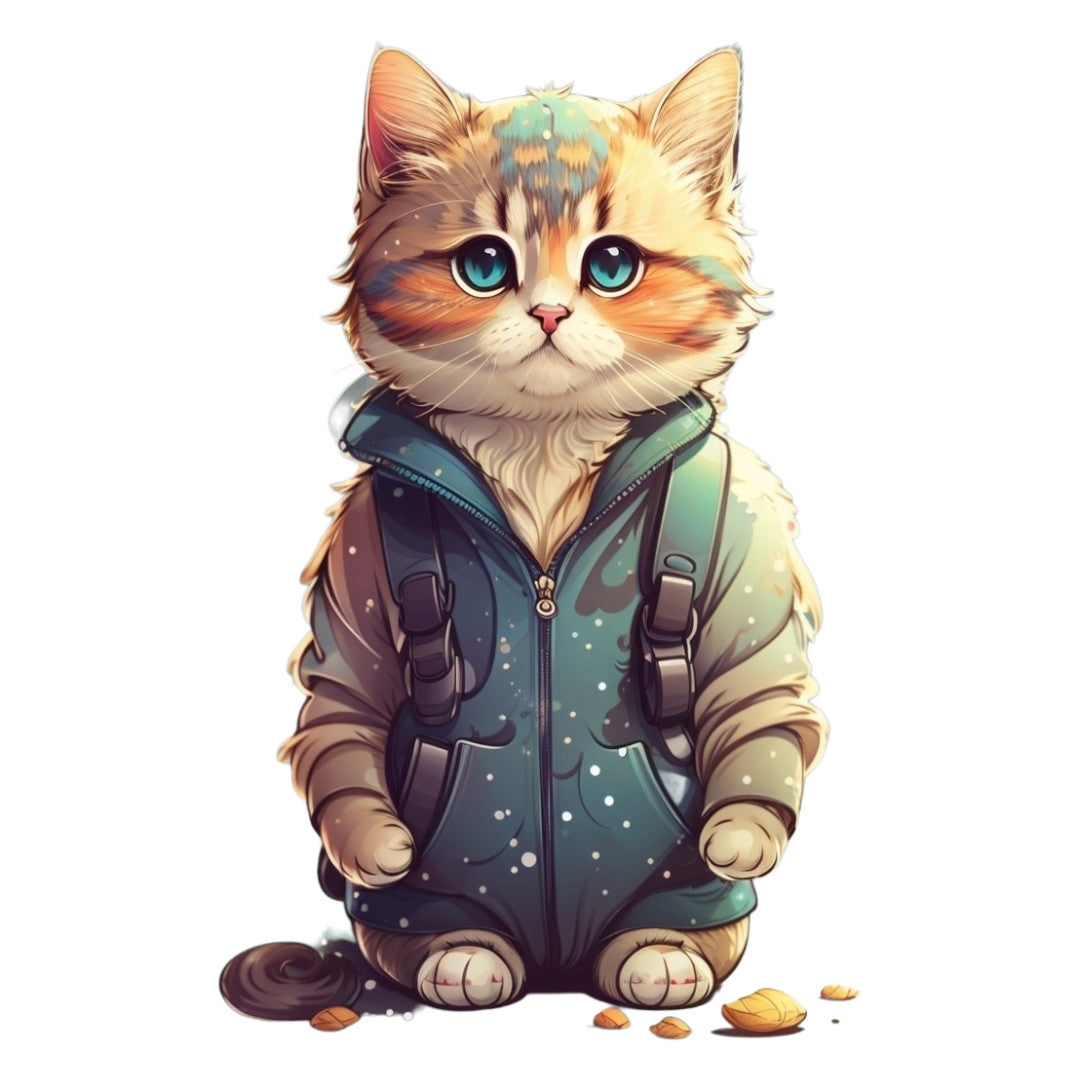 Set 12 bucati, Sticker decorativ, Pisica in combinezon, Rezistent la apa, NO4572, 6 cm, Multicolor