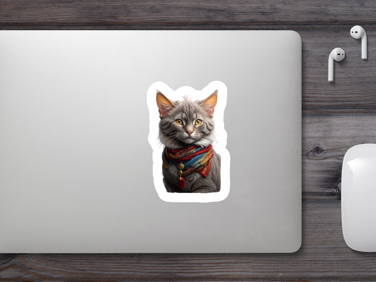 Set 12 bucati, Sticker decorativ, Pisica Lykoi cu bandana, Rezistent la apa, NO3188, 6 cm, Multicolor