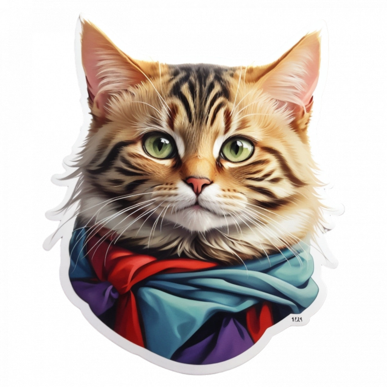 Set 12 bucati, Sticker decorativ, Pisica Pixie bob cu esarfa, Rezistent la apa, NO3428, 6 cm, Multicolor