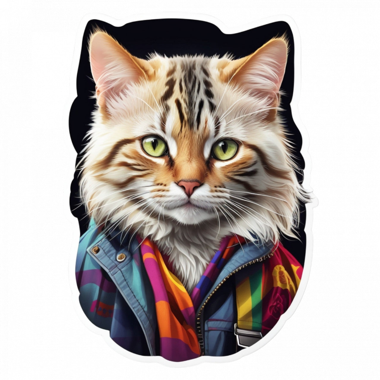 Set 12 bucati, Sticker decorativ, Pisica Pixie bob cu jacheta, Rezistent la apa, NO3427, 6 cm, Multicolor