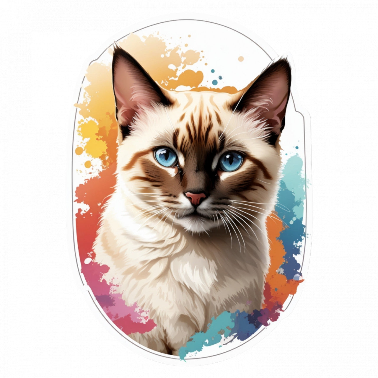 Set 12 bucati, Sticker decorativ, Pisica Siameza, Rezistent la apa, NO3573, 6 cm, Multicolor