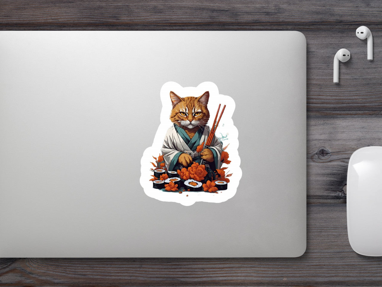 Set 12 bucati, Sticker decorativ, Pisica sushi, Rezistent la apa, NO4047, 6 cm, Multicolor