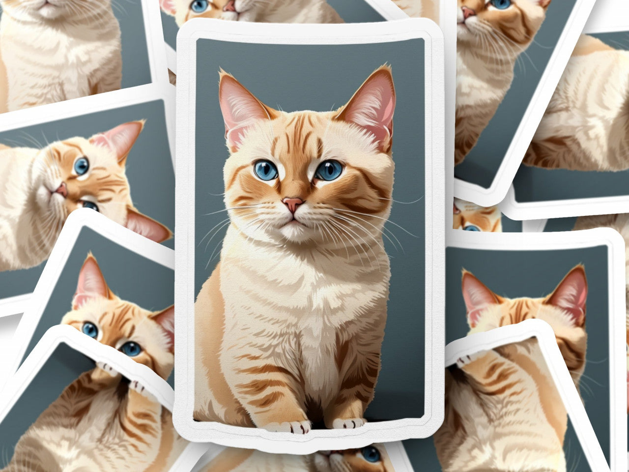 Set 12 bucati, Sticker decorativ, Pisica Tonkineza, Rezistent la apa, NO3661, 6 cm, Multicolor