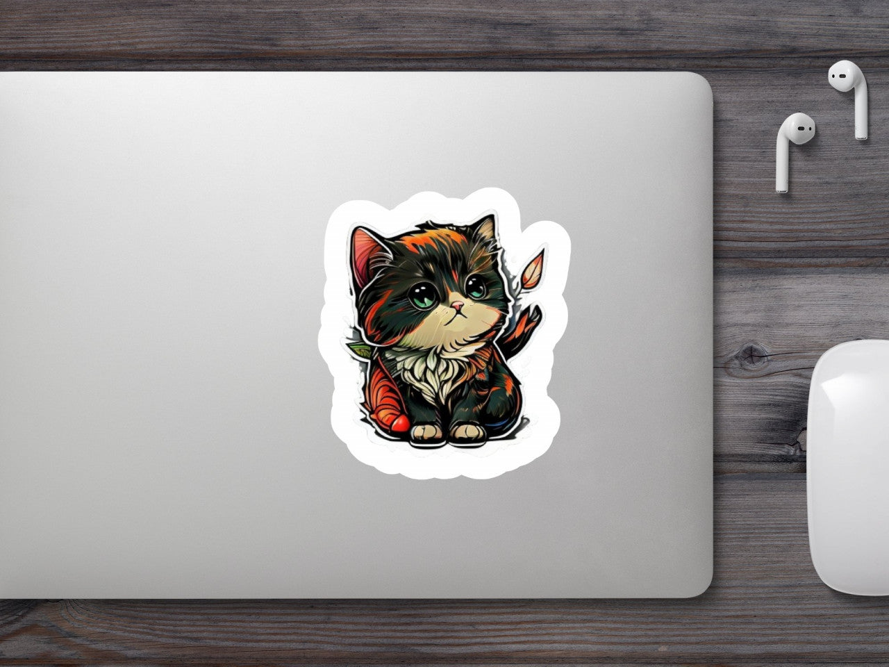 Set 12 bucati, Sticker decorativ, Pisicuta cu ochi tristi, Rezistent la apa, NO4581, 6 cm, Multicolor