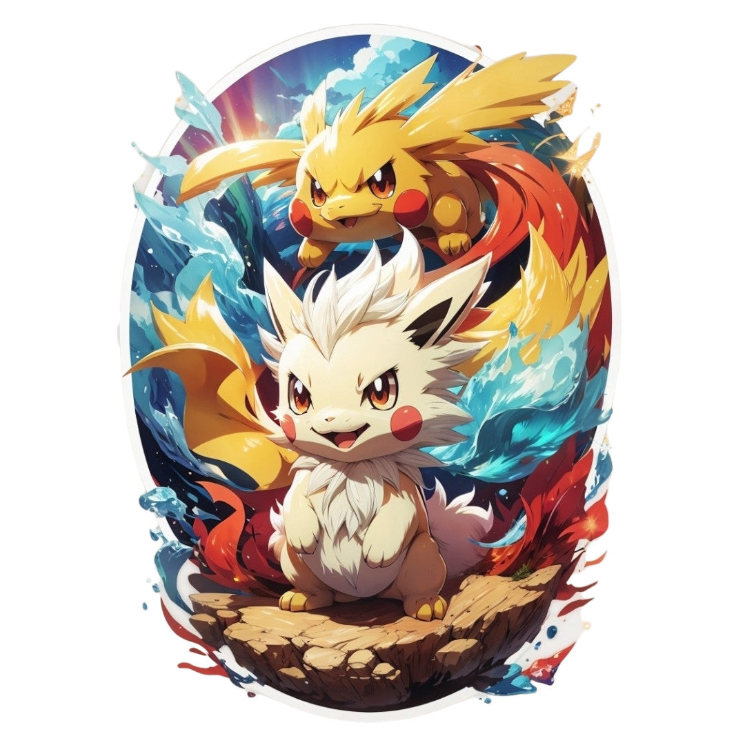 Set 12 bucati, Sticker decorativ, Pokemoni medalion, Rezistent la apa, NO4502, 6 cm, Multicolor