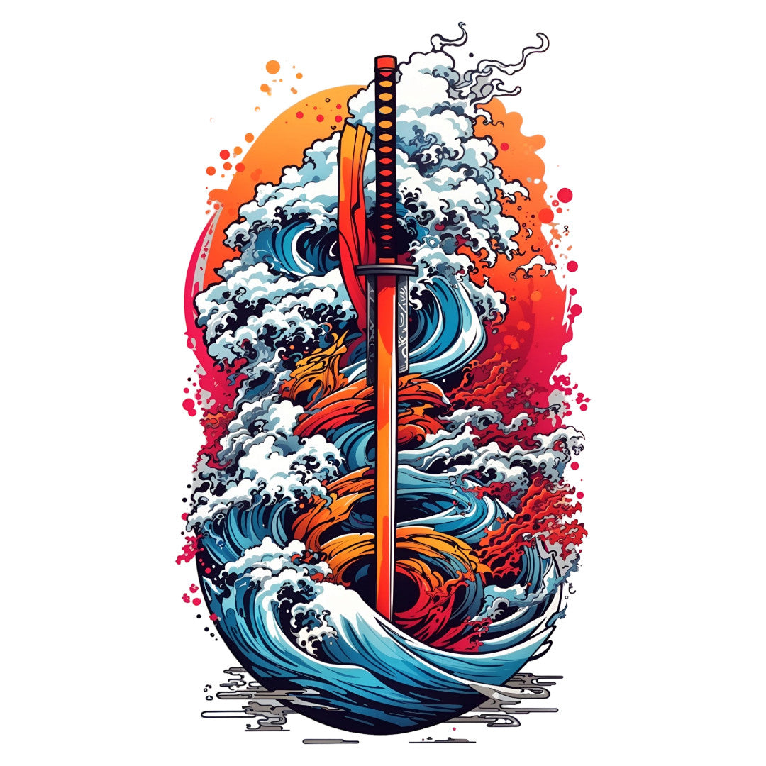 Set 12 bucati, Sticker decorativ, Sabie katana, Rezistent la apa, NO4101, 6 cm, Multicolor