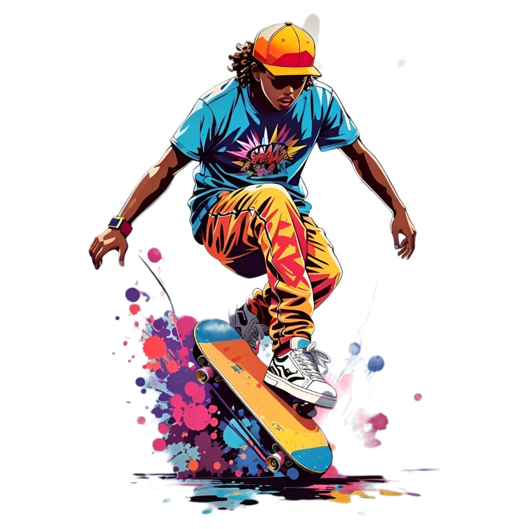 Set 12 bucati, Sticker decorativ, Skater cu sapca, Rezistent la apa, NO4284, 6 cm, Multicolor