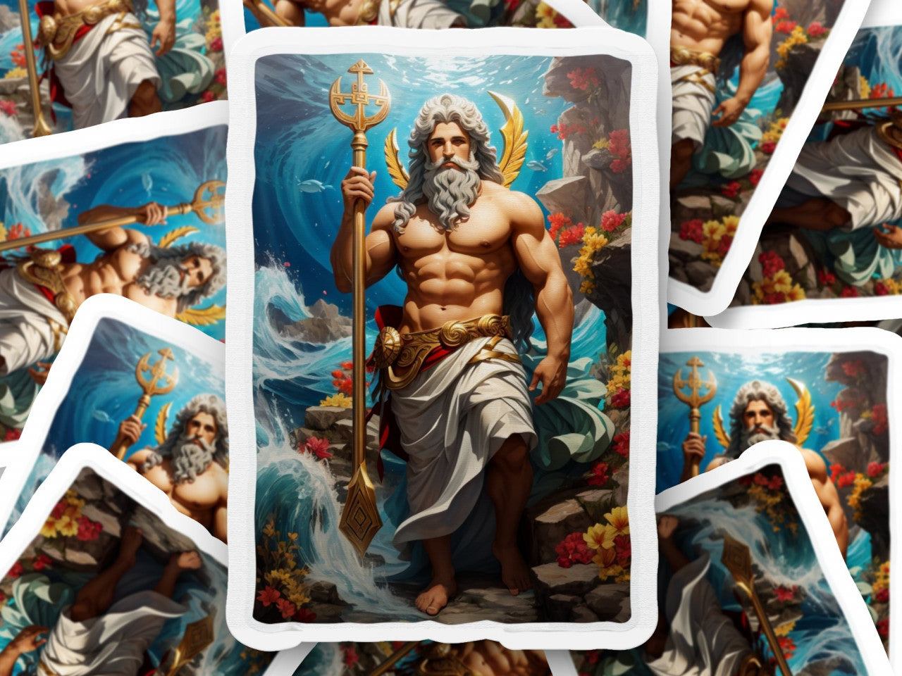 Set 12 bucati, Sticker decorativ, Zeul grec Oceanus, Rezistent la apa, NO3324, 6 cm, Multicolor