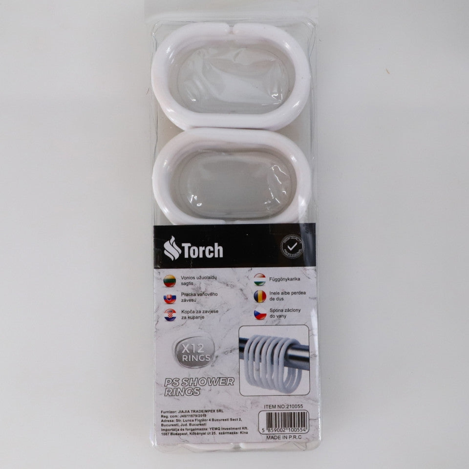 Set 12 inele pentru perdea de dus, 5.5 x 3.5 cm, Alb