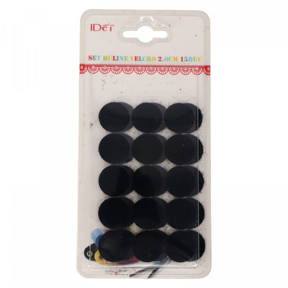 Set 15 bucati, Banda Velcro, buline, 2 cm, Negru