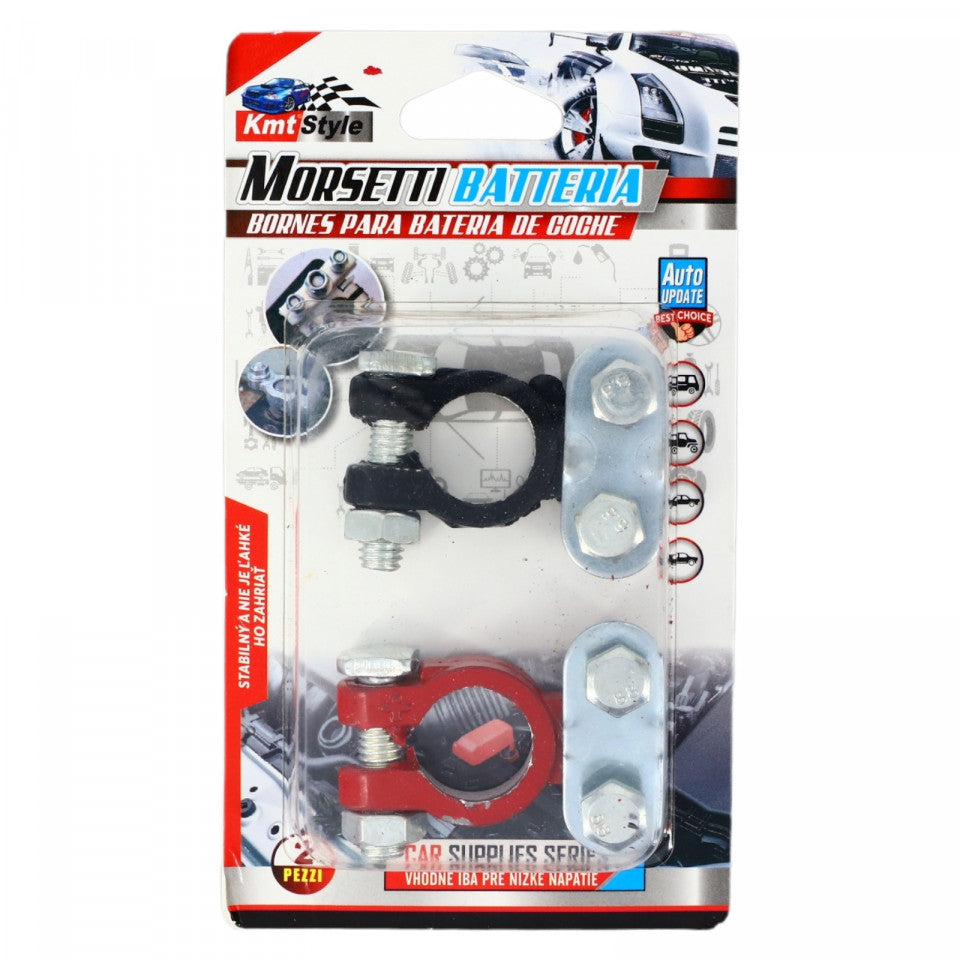 Set 2 Borne baterie auto cu strangere pe surub, Rosu / Negru