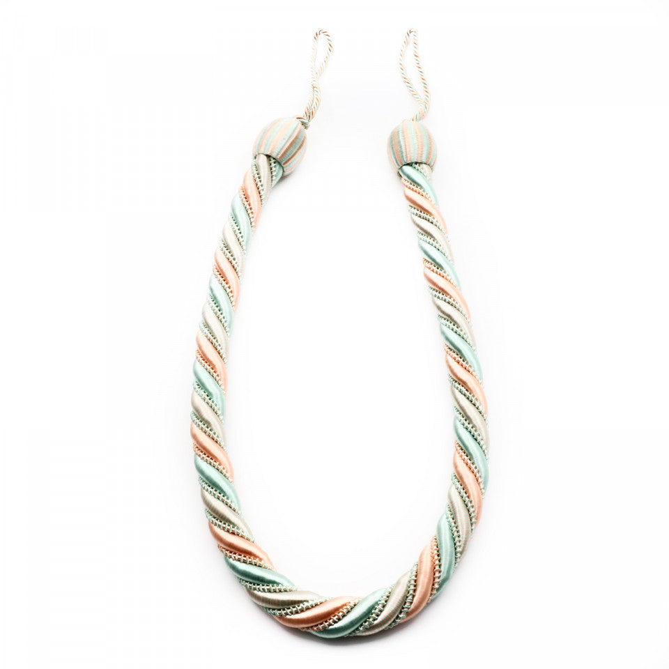 Set 2 buc, Accesorii strangere perdea si draperie, model cordon, 99 x 2 cm, Verde/Corai deschis