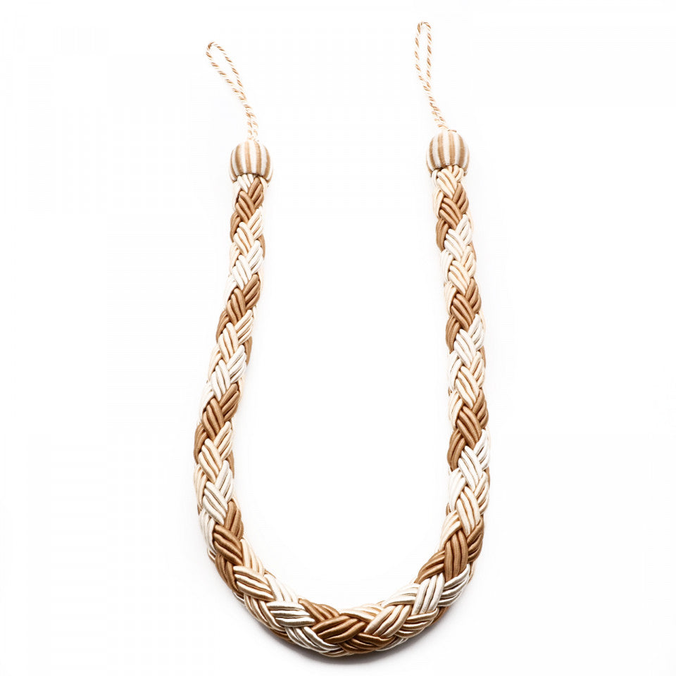 Set 2 buc, Accesorii strangere perdea si draperie, model cordon impletit, 105 x 2.3 cm, Bej