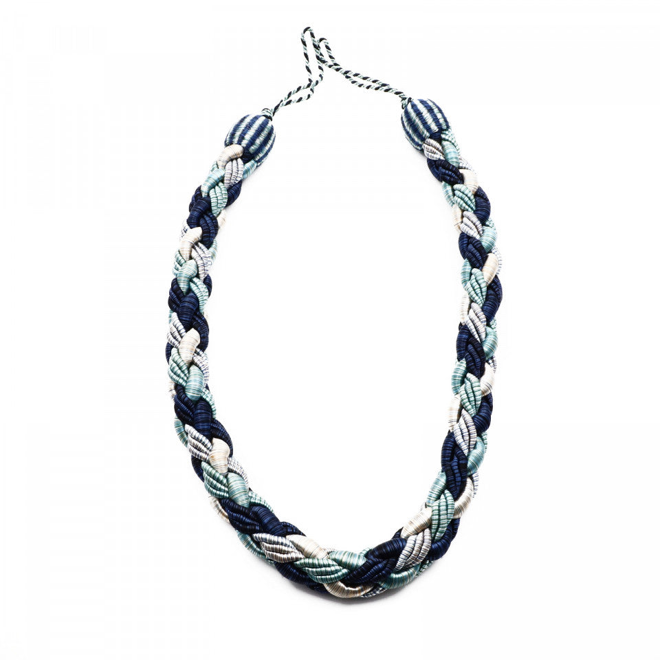 Set 2 buc, Accesorii strangere perdea si draperie, model cordon impletit, 105 x 2.5 cm, Bleumarin cu bleu