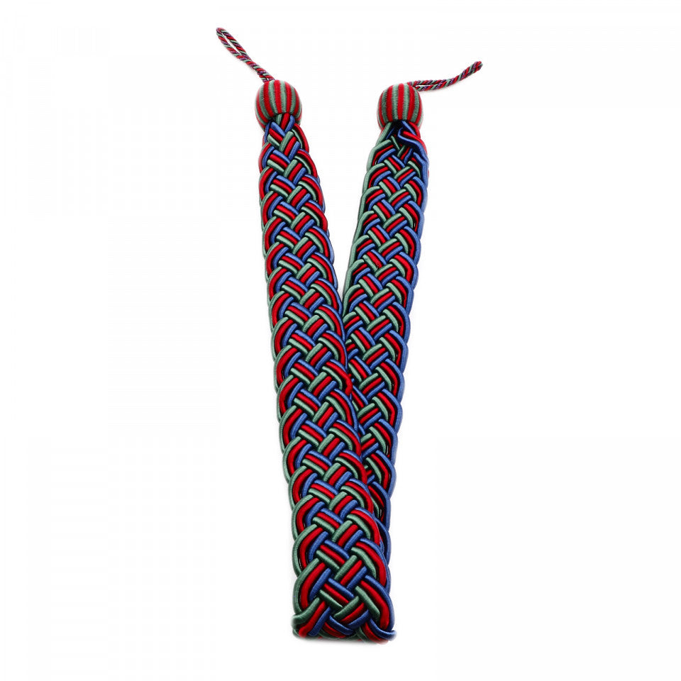 Set 2 buc, Accesorii strangere perdea si draperie, model cordon plat, 98 x 4.5 cm, Albastru, rosu si verde