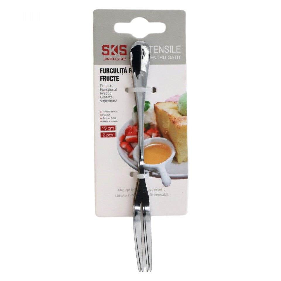 Set 2 buc, furculita fructe, Inox, 13 cm, Argintiu