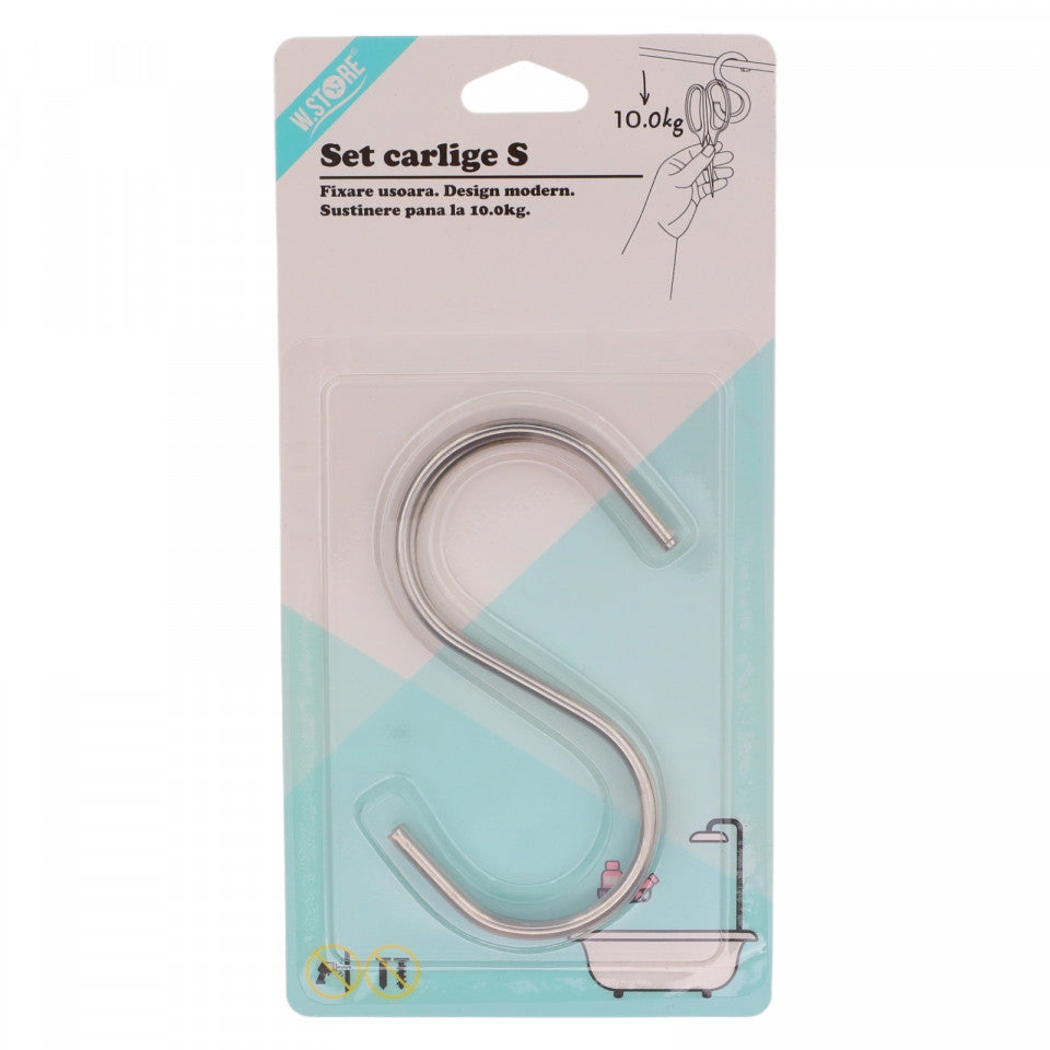 Set 2 bucati, Carlige / Agatatori multifunctionale, forma S, sustinere 10 kg, 10.5 x 5.5 cm