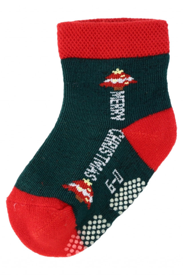Set 2 bucati, Sosete copii, Craciun, Fara cusatura, Antiderapant, 95% bumbac, NO3003, 3 - 6 luni, Multicolor