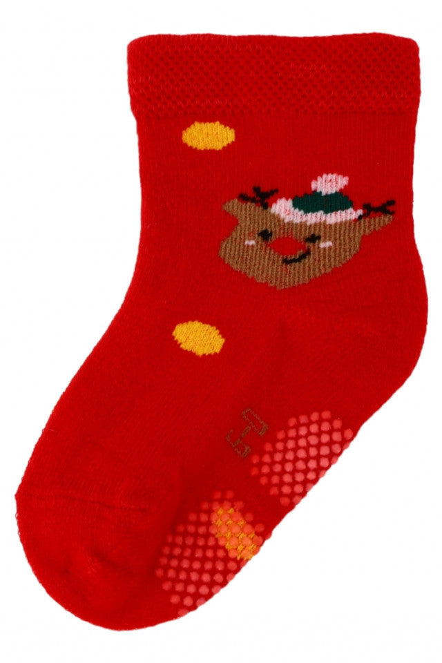 Set 2 bucati, Sosete copii, Craciun, Fara cusatura, Antiderapant, 95% bumbac, NO3019, 3 - 6 luni, Multicolor