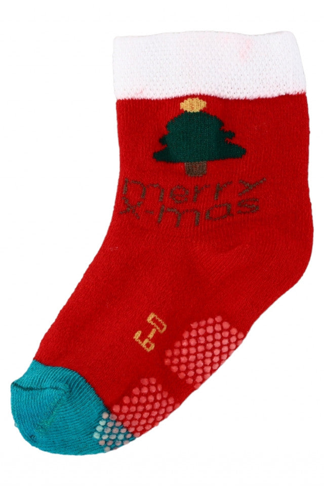 Set 2 bucati, Sosete copii, Craciun, Fara cusatura, Antiderapant, 95% bumbac, NO3020, 3 - 6 luni, Multicolor