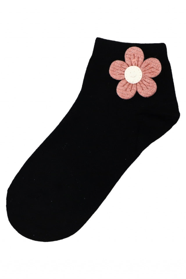 Set 2 bucati, Sosete dama, 95% Bumbac, Floare, NO5007, 36-41, Negru